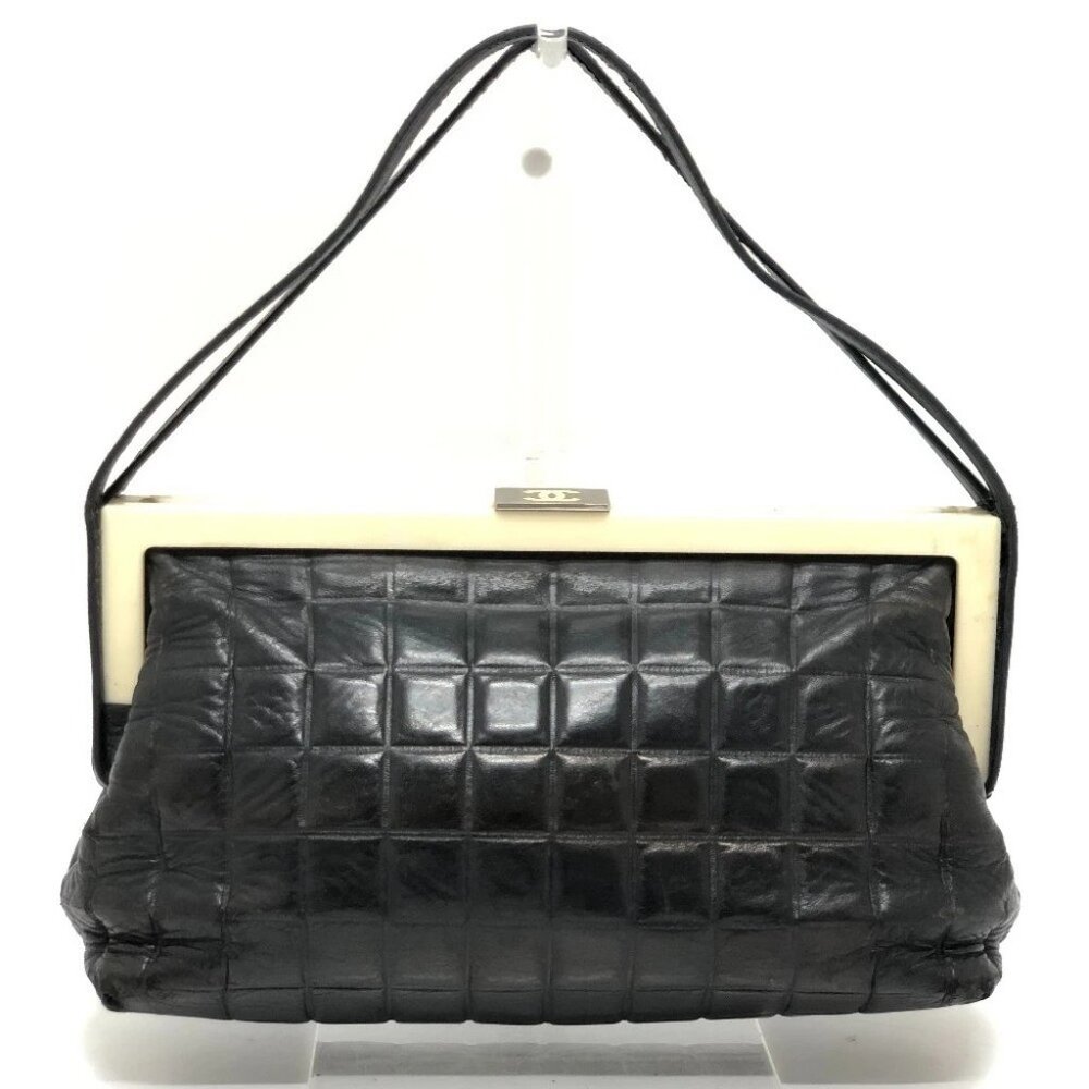 CHANEL Chocolate bar Kisslock CC Mark Hand Bag Shoulder Bag Lambskin Black